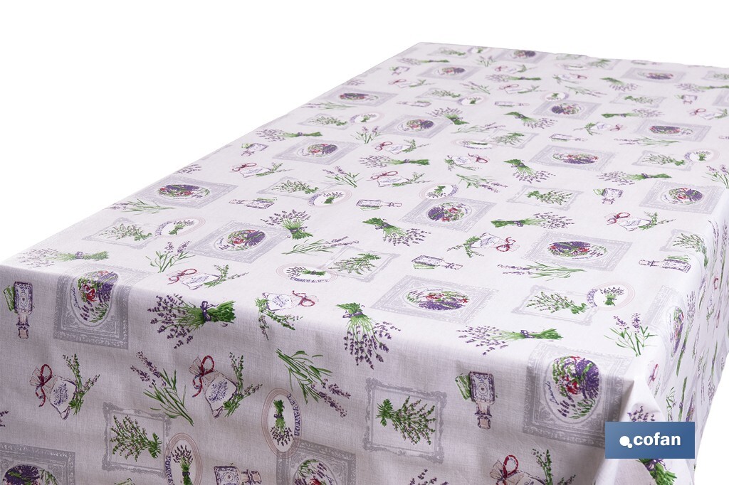 Rollo de hule con estampado de lavanda | Impermeable | Protección y estilo para la mesa